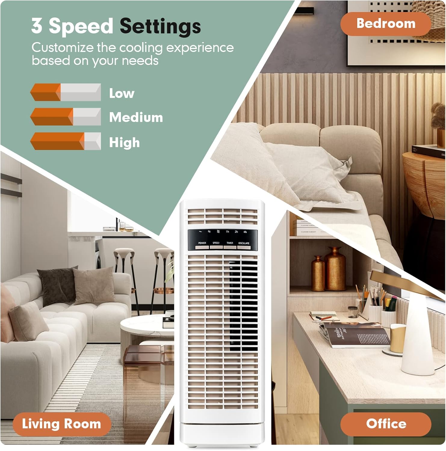 Tangkula 14-Inch Desk Fan, 90° Oscillating Small Tower Fan, Portable Quiet Cooling Table Fan w/ 3 Speeds, 4H Timer, Compact Bladeless Standing Fan for Living Room, Bedroom, Office, Desktop(White)