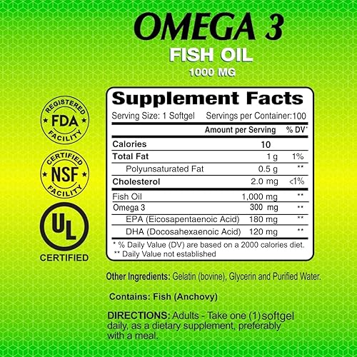 Miniatura 4 de ALFA VITAMINS Suplemento de aceite de pescado Omega 3 de 1000 mg, apoya la salud cardíaca, la función cerebral, la movilidad articular y la