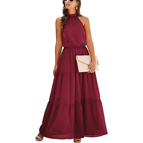 ECOWISH Womens Summer Dresses 2023 Boho Floral Maxi Sun Dress Halter Neck Flowy Party Prom Dresses for Women