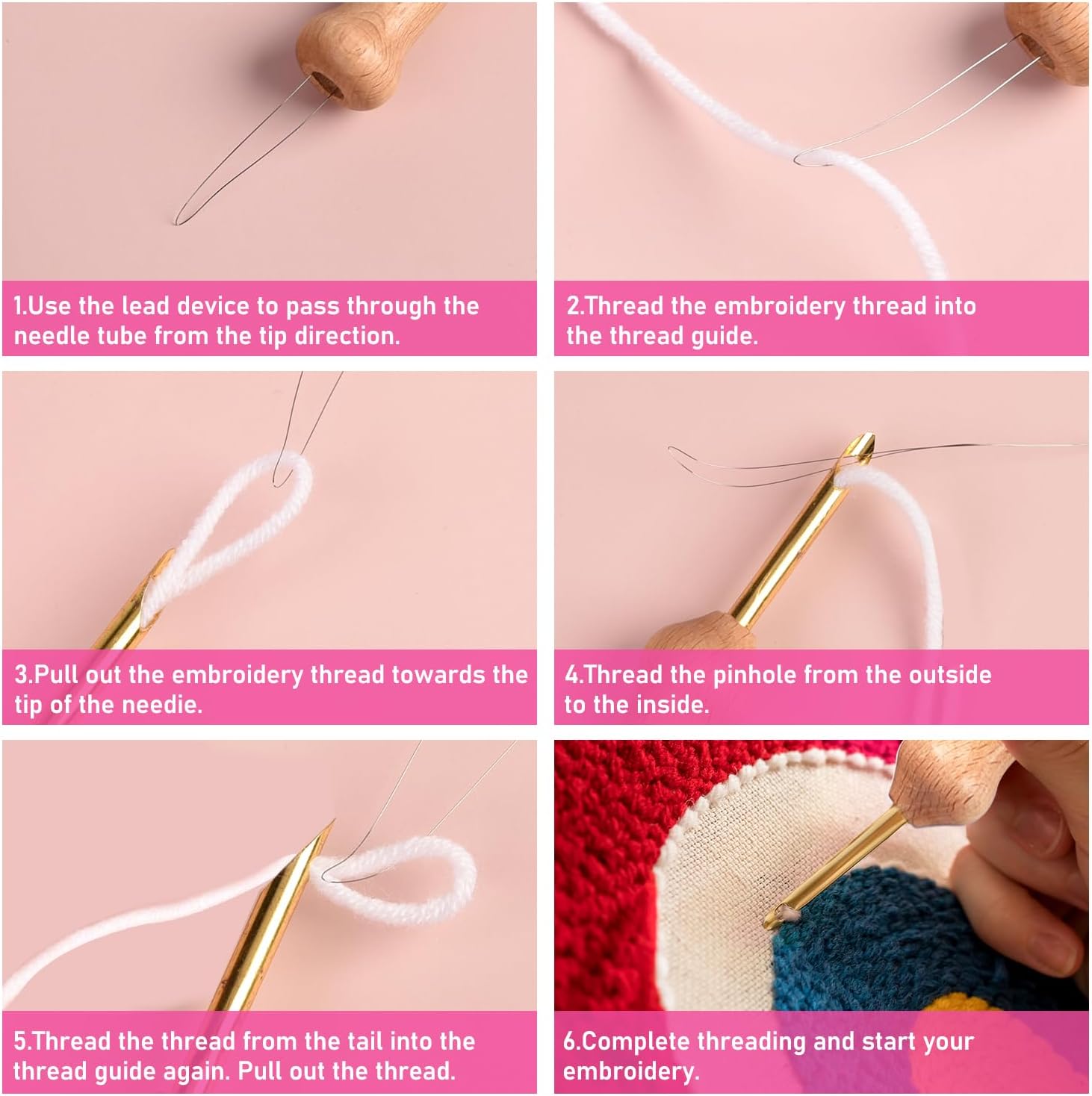 Punch Needle kit for Beginners, Adjustable Punch Needle Embroidery Kit for Adults Punch Needle Tool Embroidery Needle Wooden Handle Embroidery Pen Kits