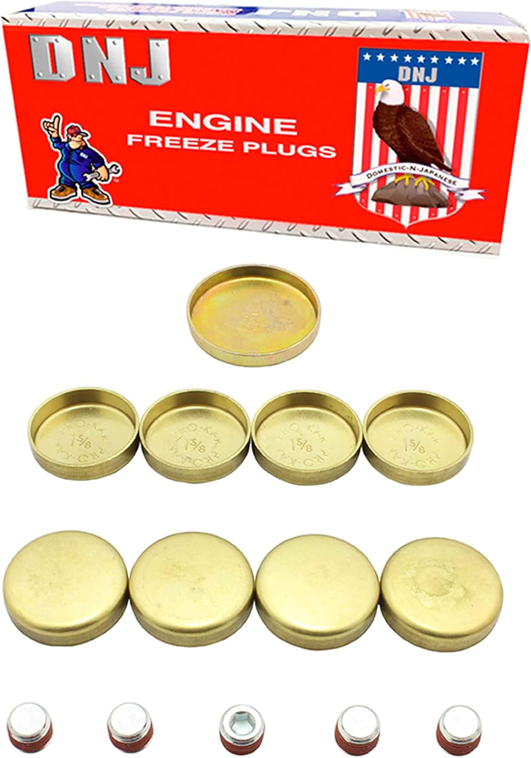 DNJ FPS3174 Brass Freeze Plug Set for 1991-2000 Chevrolet, GMC C1500, C2500, C2500 Suburban 7.4L V8 16V OHV 454cid