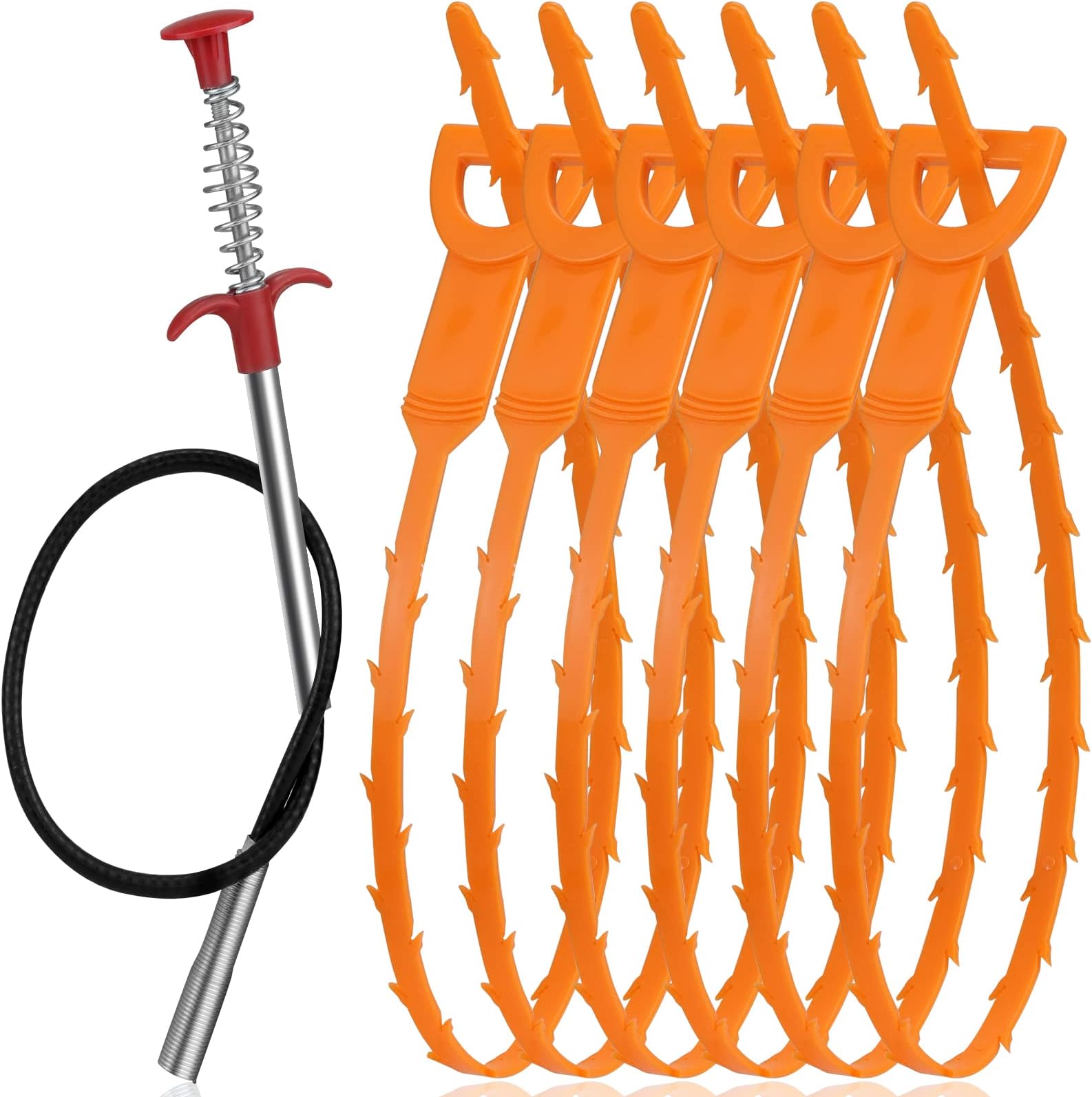 LONGGUI 25inch Hair Drain Clog Remover Tool(6pcs), 24inch Drain Cleaner Sticks To