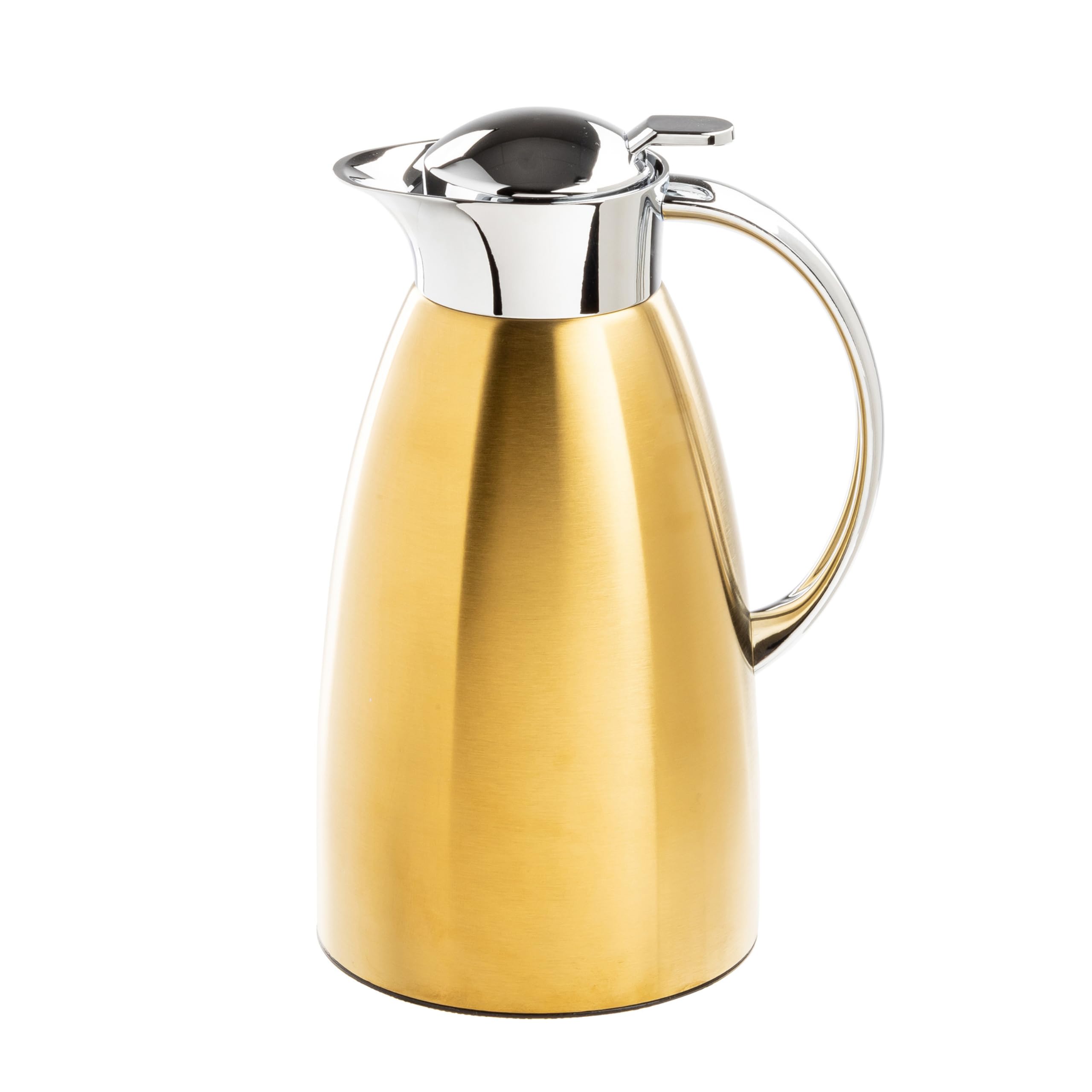 TableCraft 12679 68 oz (2L) Stainless Steel Coffee Carafe, Brushed Stainless Steel with Gold PVD Finish, Vacuum Insulated, Lightweight Leak Proof Coffee Dispenser, For Cafes, Restaurants & Catering