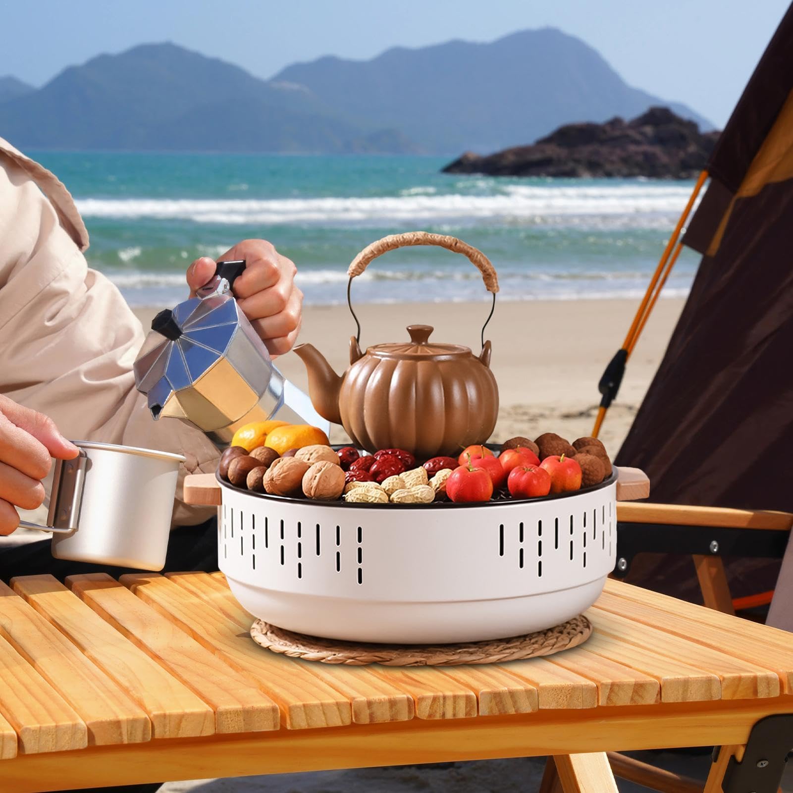 Barbecue a carbonella, portatile a carbonella, in acciaio inox alimentare con rete a rete densa, griglia da tavolo con portatile, teglia da forno antiaderente per | con rete a rete densa, griglia da tavolo con portatile, teglia da forno antiaderente per
