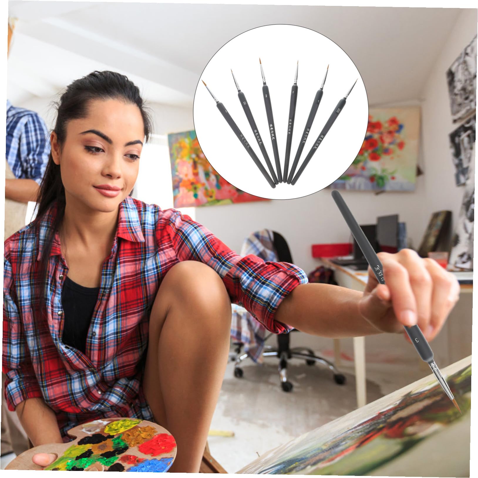 Set de 6 Pinceles de Acuarela y Óleo para Niños y Principiantes, Ligeros Plástico, Ideales para Dibujo Lineal y Pintura Detallada en Viaje