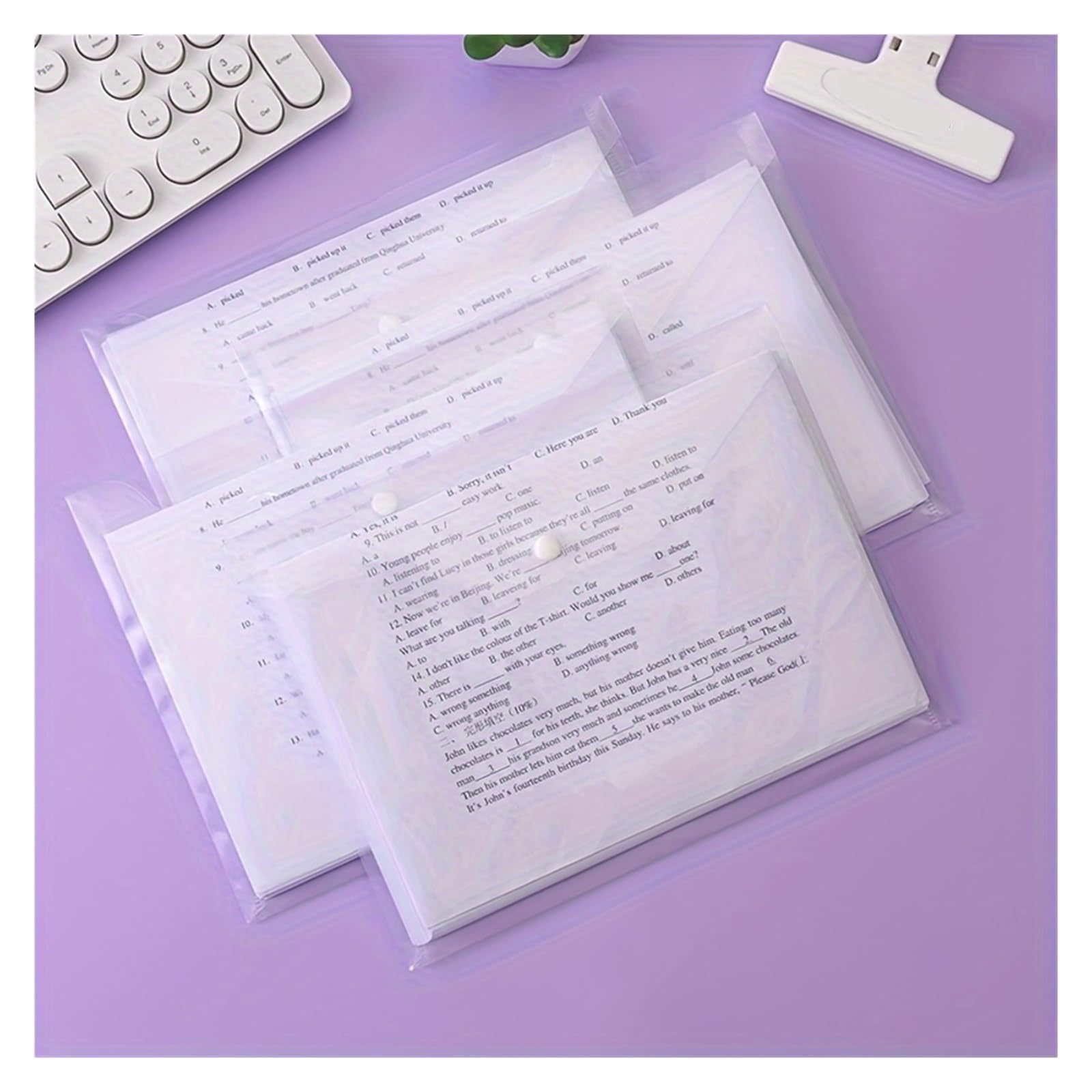 Cartelline Trasparenti Confezione da 25 buste trasparenti formato A5 con chiusura a scatto, impermeabili for documenti d'ufficio, ricevute