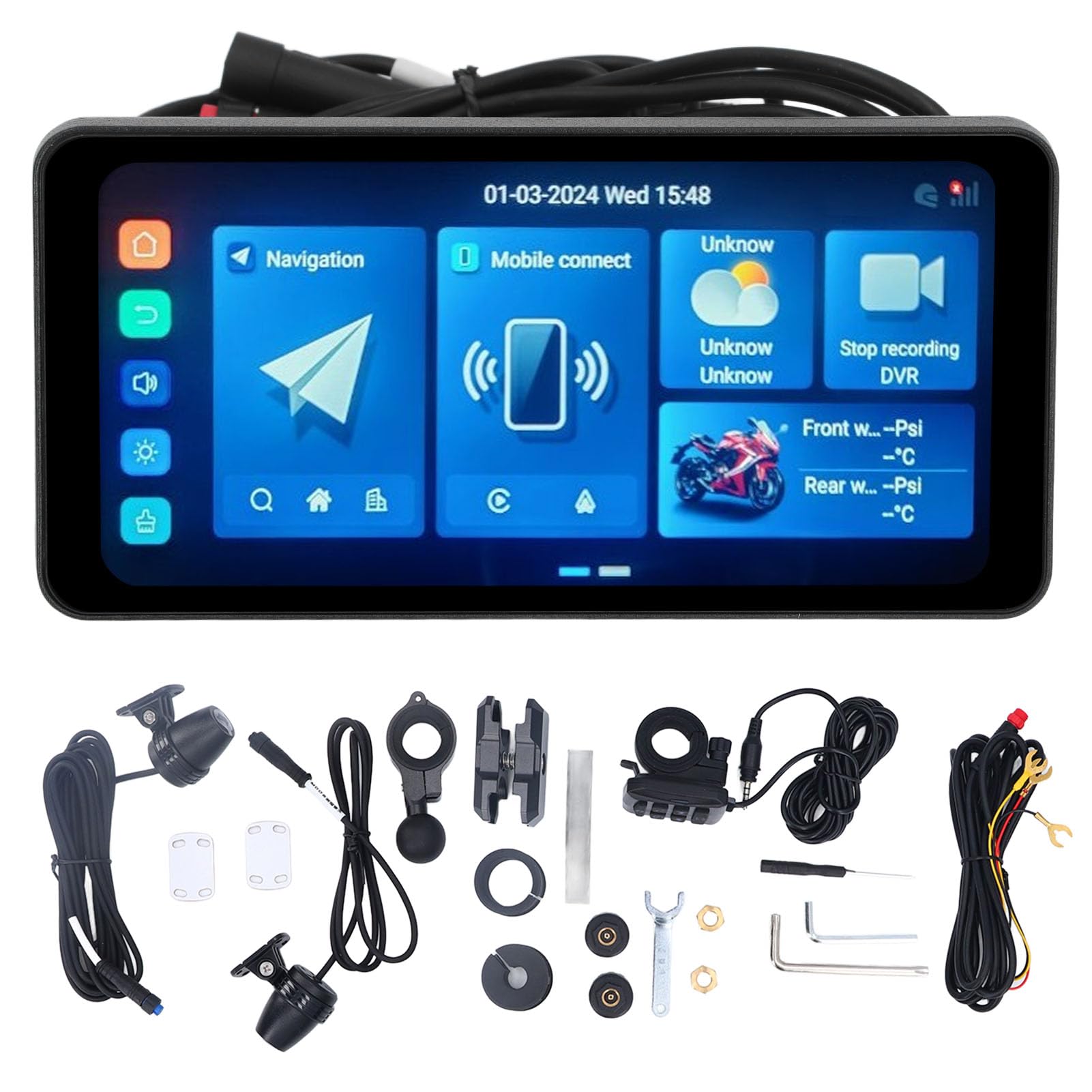 Pyhodi Navigateur GPS pour Moto, écran Haute Résolution étanche de 7 Pouces, Double connectivité, sécurité Supplémentaire avec Caméras Avant et Arrière pour la Conduite, Pyhodi86v1sohuwf
