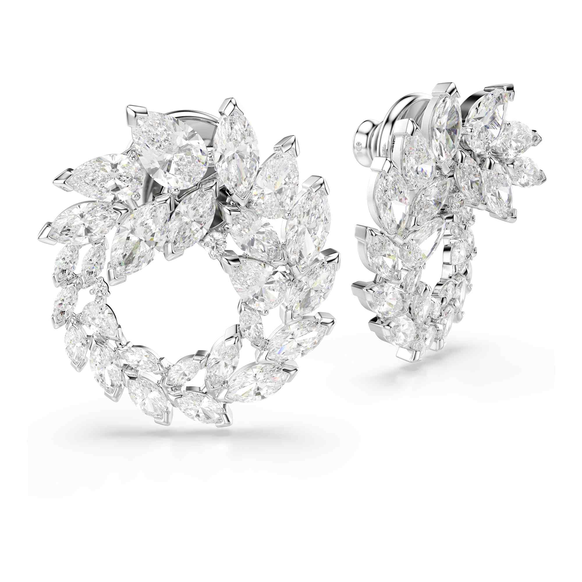 Swarovski Mesmera Orecchini A Cerchio, Taglio Marquise, Bianco, Placcato Rodio