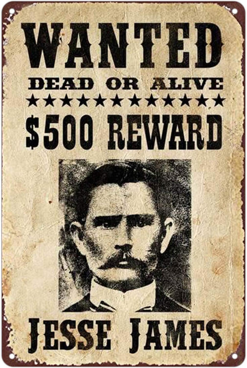 KENSILO Tin Signs Jesse James Original Wanted Poster Reproduction Metal Sign Bar Pub Wall Decor 8 x 12 inches