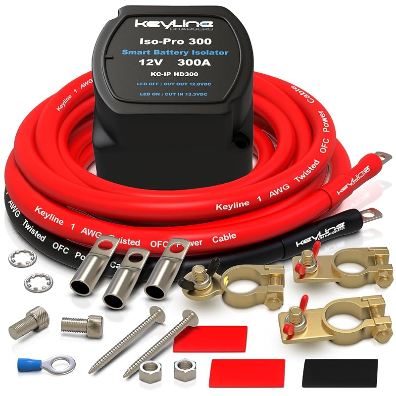 Kit Isolador de Bateria Dupla KeyLine Chargers 300 A para Sistemas de 12 V – Com Relé VSR e Cabos