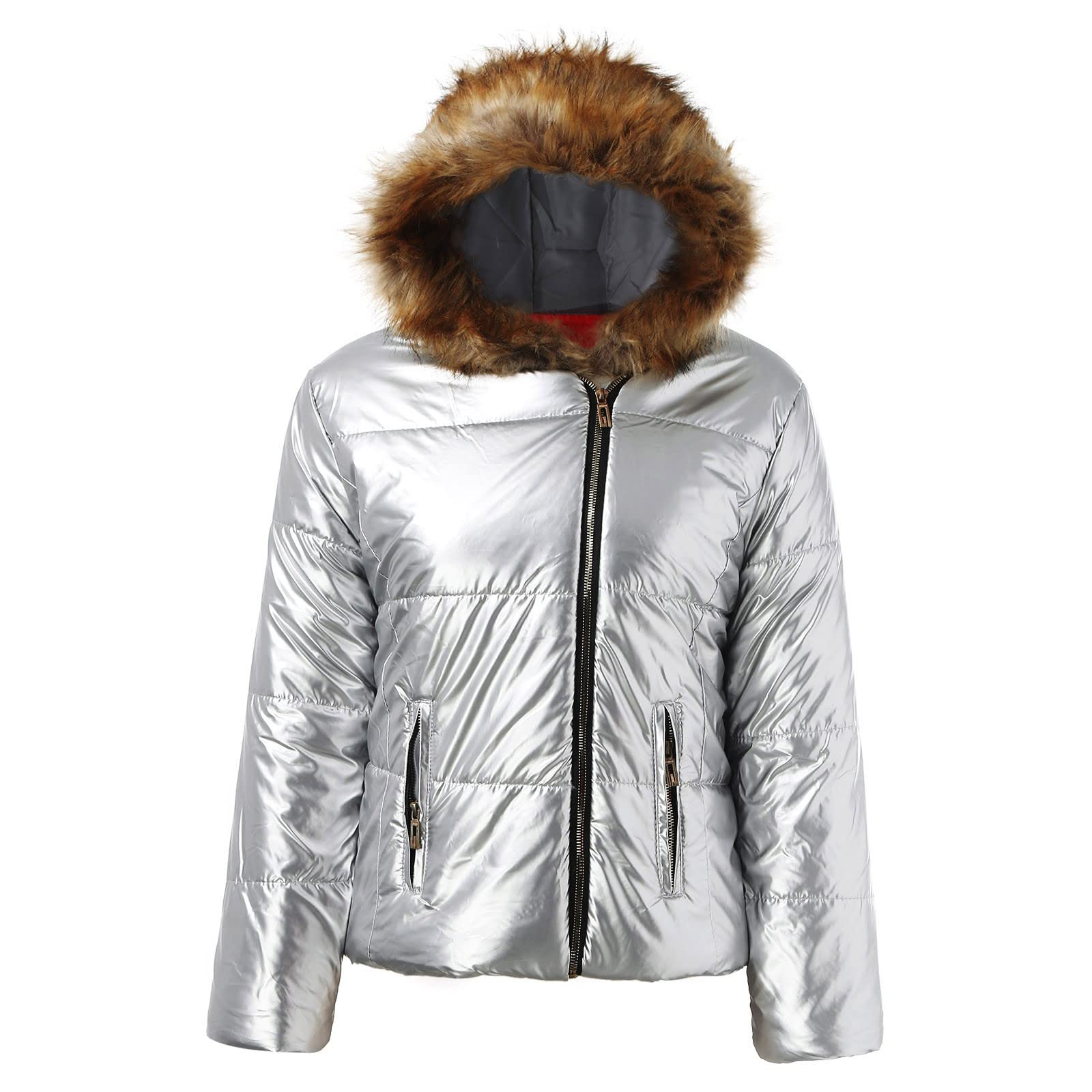 Generisch 2026 Chaqueta corta de algodón casual para mujer con cuello suelto para entretiempo, plata, L