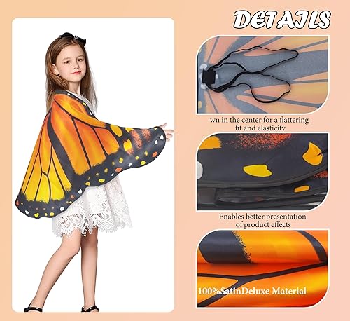 Miniatura 6 de D.Q.Z Disfraz de alas de mariposa para niñas pequeñas, ropa de disfraces de princesa, juguetes de insectos de primavera para niños, idea de regalos
