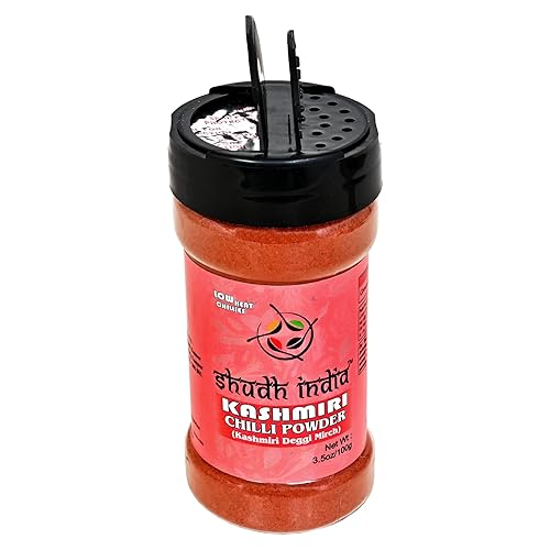 Miniatura 3 de Shudh India Chili en polvo de Cachemira (Deggi Mirch, a bajo calor) Tarro de PET con tapa agitadora de 3.5 onzas (3.53 oz) | Auténtica especia india