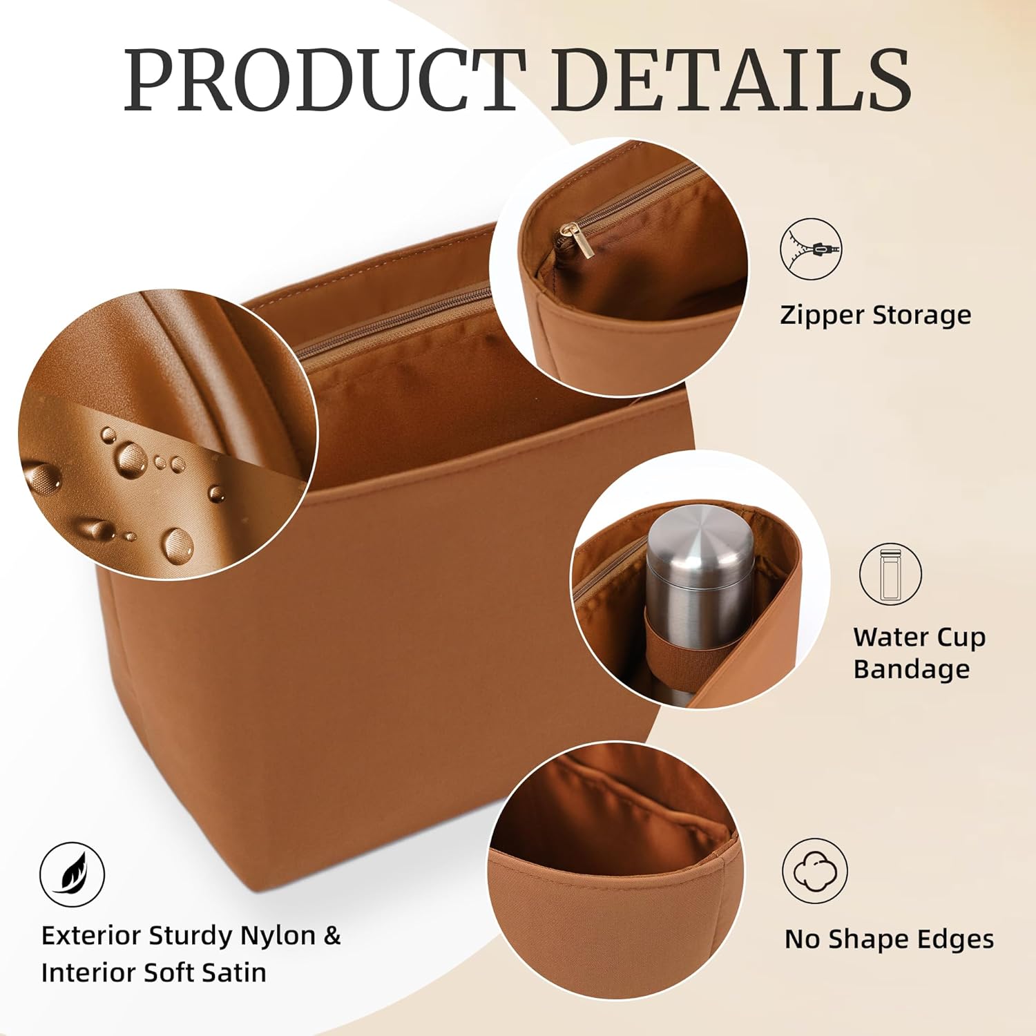 Purse Organizer Insert,Silky-Smooth Handbag & Tote Shaper with 8 Sizes,Fits For Longchamp,Neverful,Gyard & More Bags(Medium, Brown)