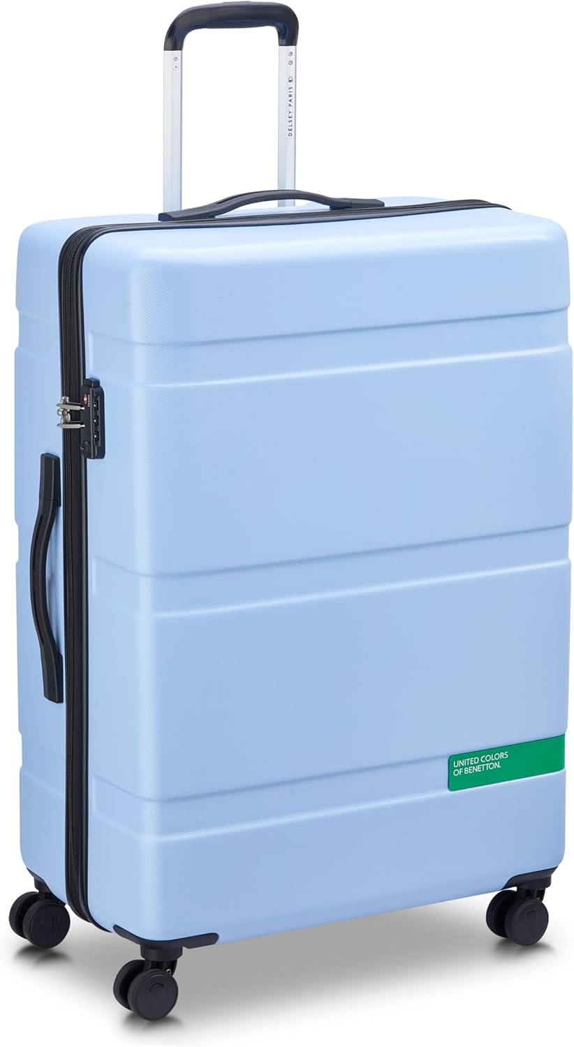 United Colors of Benetton Now! Hardside Luggage with Spinner Wheels, Light Blue, Checked-Large 27 Inch