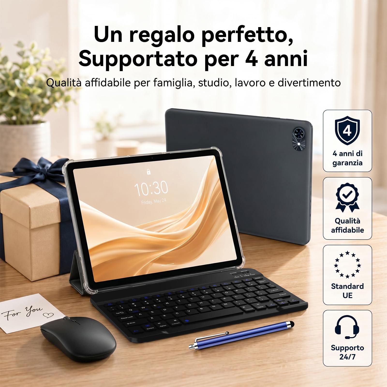 TABWEE Tablet con Tastiera e Pennino, 18 GB + 128 GB (2 TB TF) | Ideale per Scuola e Studio, Android 15 Tablet 10 Pollici, 6000 mAh, Gemini AI , 5G WiFi, GPS (Garanzia di 4 Anni)