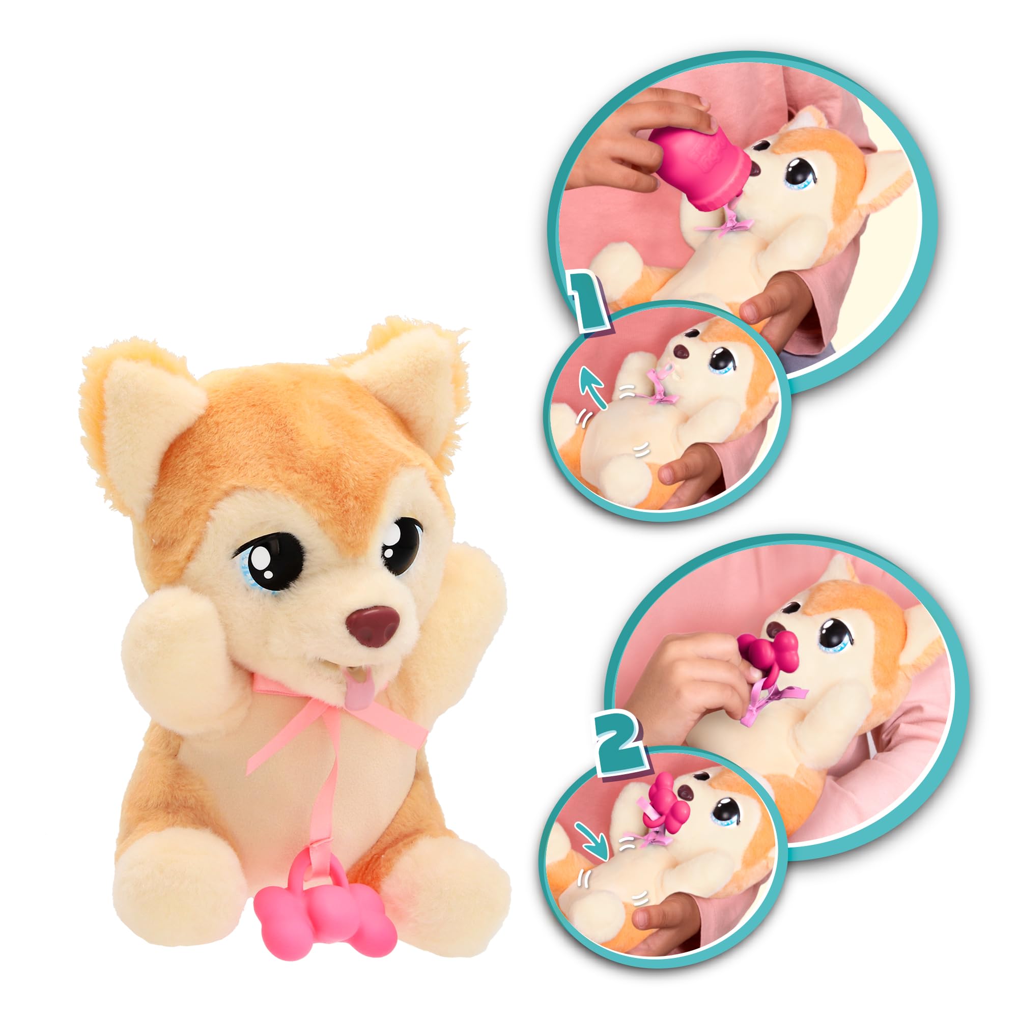 BABY PAWS Yummy Shiba Inu wózek dla szczeniaka, którego brzuch puchnie, gdy karmisz go i opróżniasz, gdy kładziesz spokój, zabawka prezent dla dzieci od 18 miesięcy