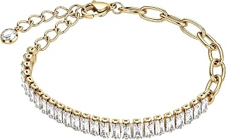 Plated Link Chain Tennis Bracelets for Women in Silver