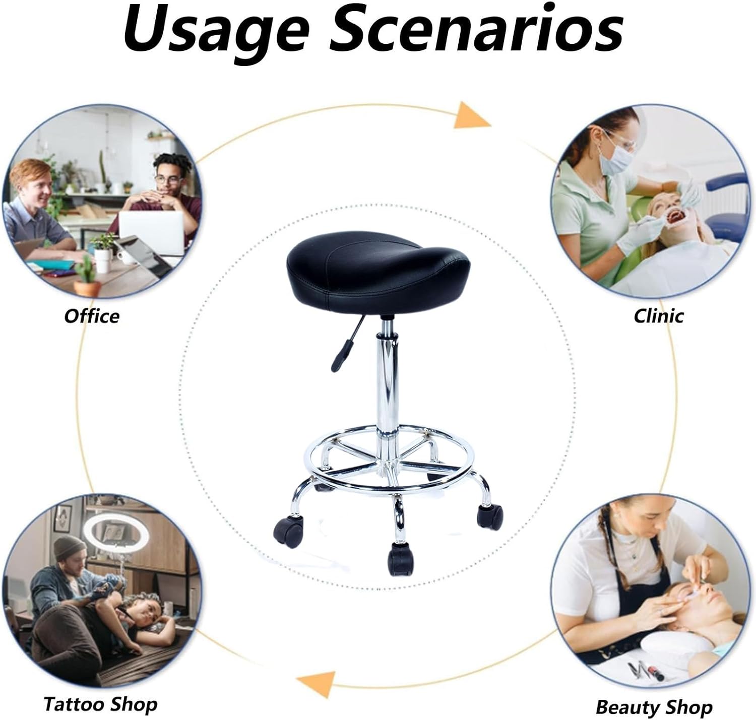 Adjustable Ergonomic Saddle Stool with Back - Ideal for Esthetician, Tattoo, Dental, Medical Clinics, Studios, Salons, Offices & Home Use - Comfort & Support Chair