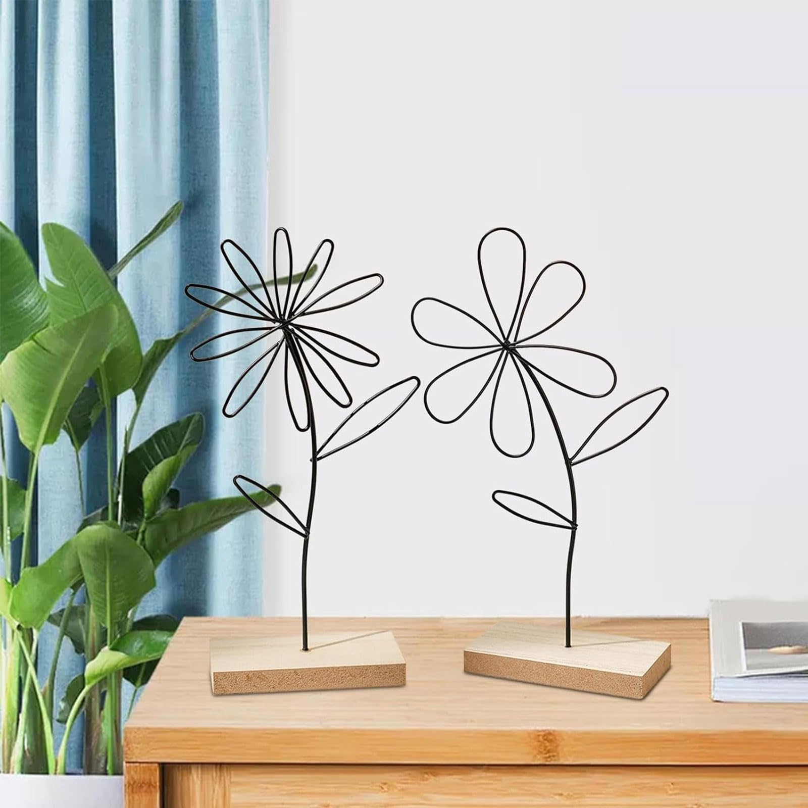 NINGYER 4-Teiliges Set Holzdeko zum Hinstellen, Deko Aufsteller Blume, Deko Skulptur Blatt für Büro/Wohnzimmer/Schlafzimmer/Bücherregal (Schwarz, Gold) Küche, Haushalt & Wohnen