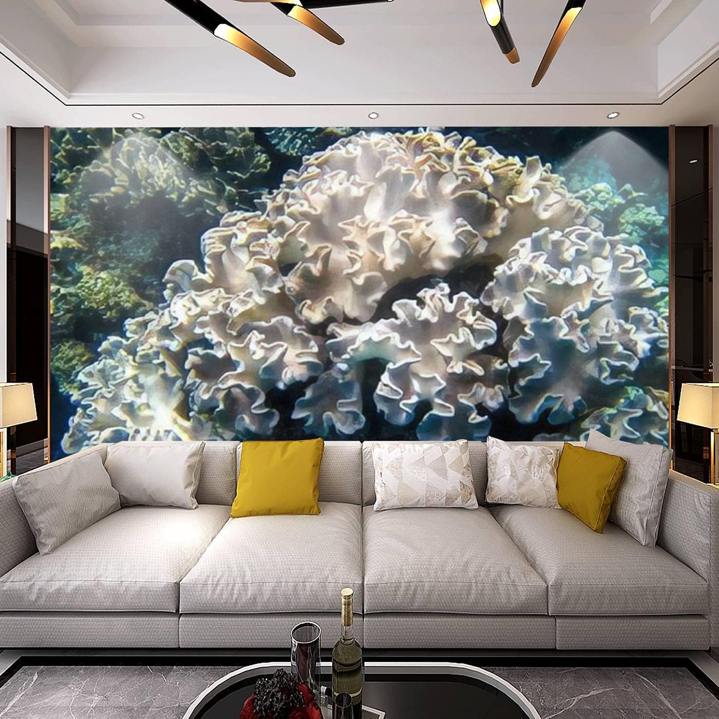 Papier peint mural 3D poissons et récif corallien 300x210 cm auto-adhésif