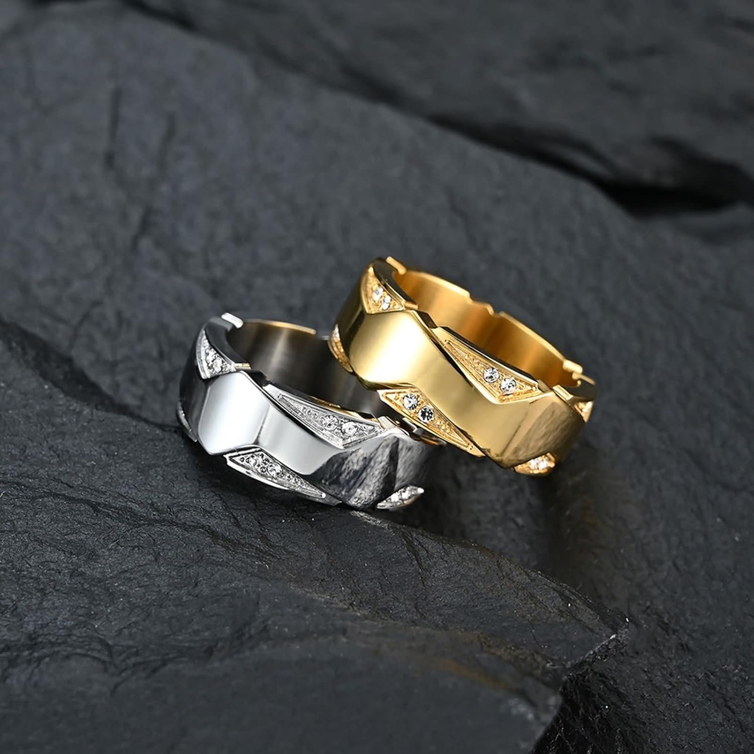 Stainless Steel Wedding Bands Women,Rings Engraved Women Hoop Cubic Zirconia Ring Women Silver