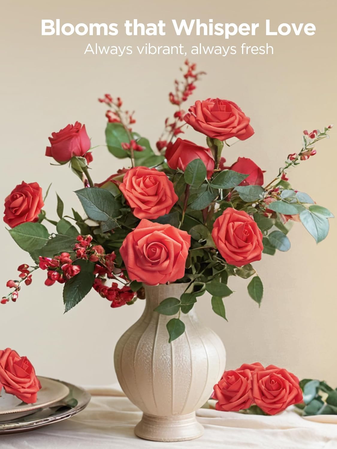 InnoGear Artificial Flowers, 50 Pcs Red Foam Fake Roses Bulk with Stems for Decoration DIY Wedding Bouquets Centerpieces Bridal Shower Party Valentines Christmas Tree - Image 4