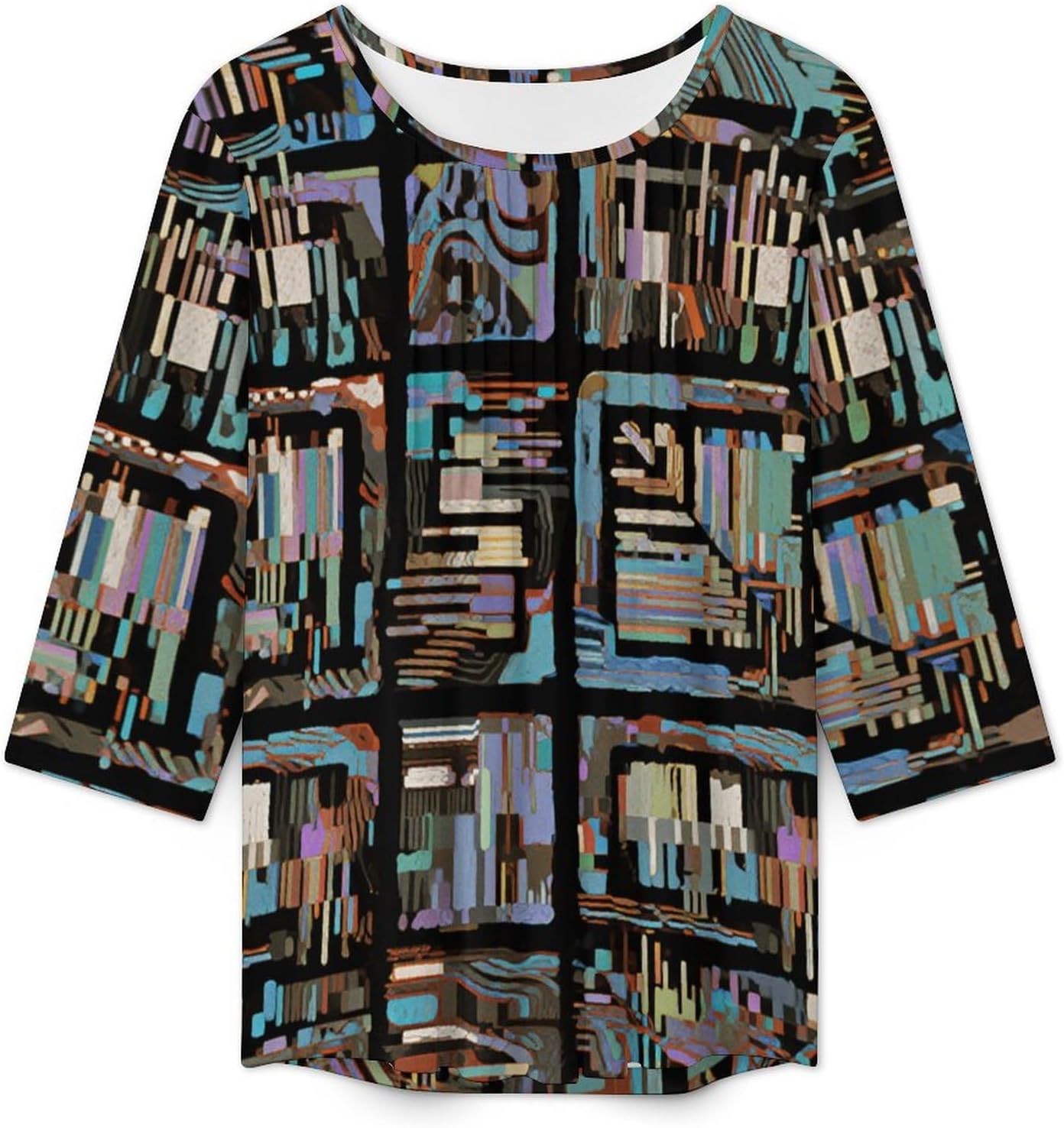 Women's 3/4 Sleeve Tops Tunic Shirts Dressy Casual Crew Neck Loose Blouse