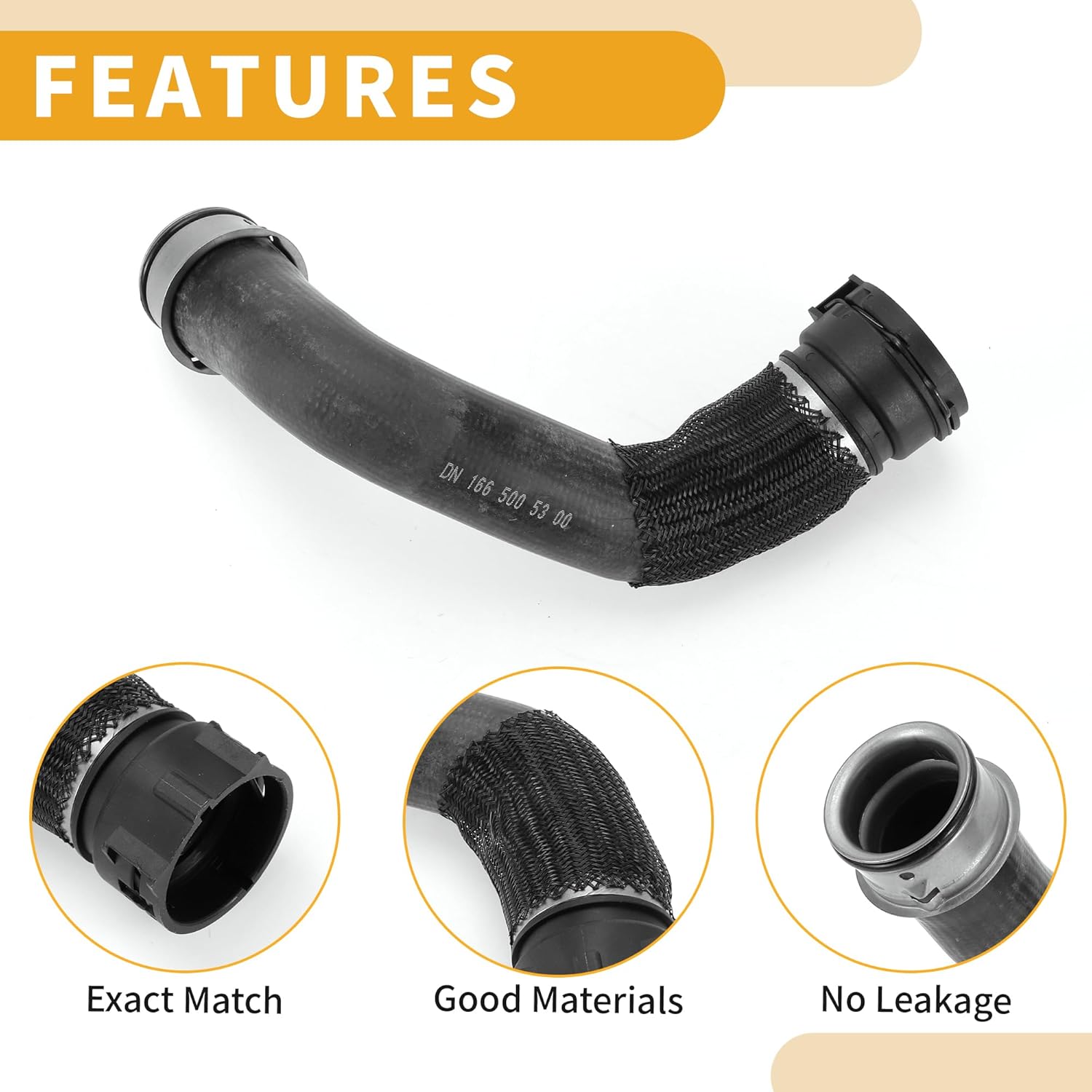 Radiator Coolant Hose No.A1665005300 Upper Coolant Water Hose Pipe for Mercedes-Benz GL550 2013-2016 for Mercedes-Benz GLS550 2017-2019 Rubber Black