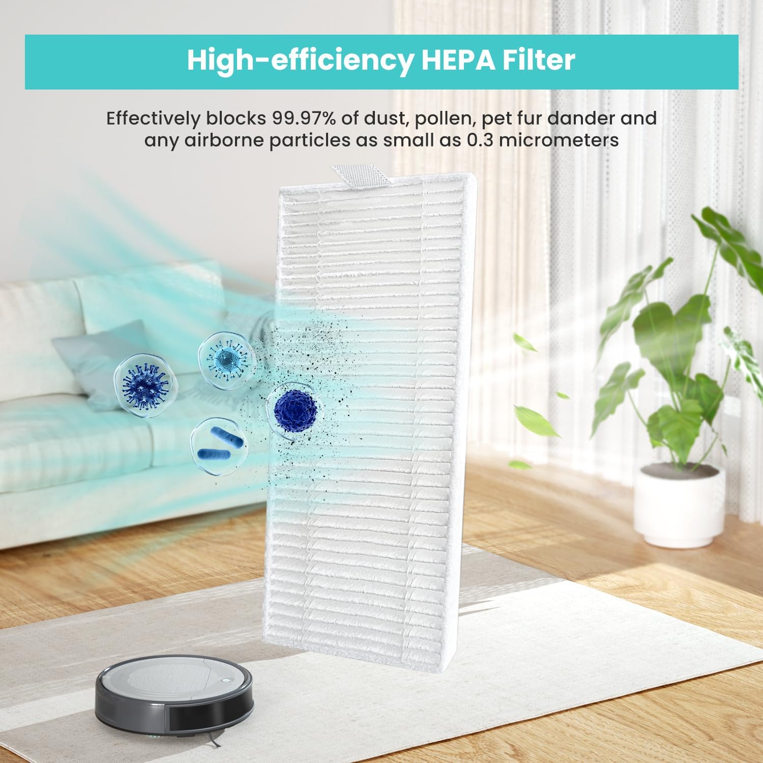 Close-up of the HEPA filter showing its pleated design