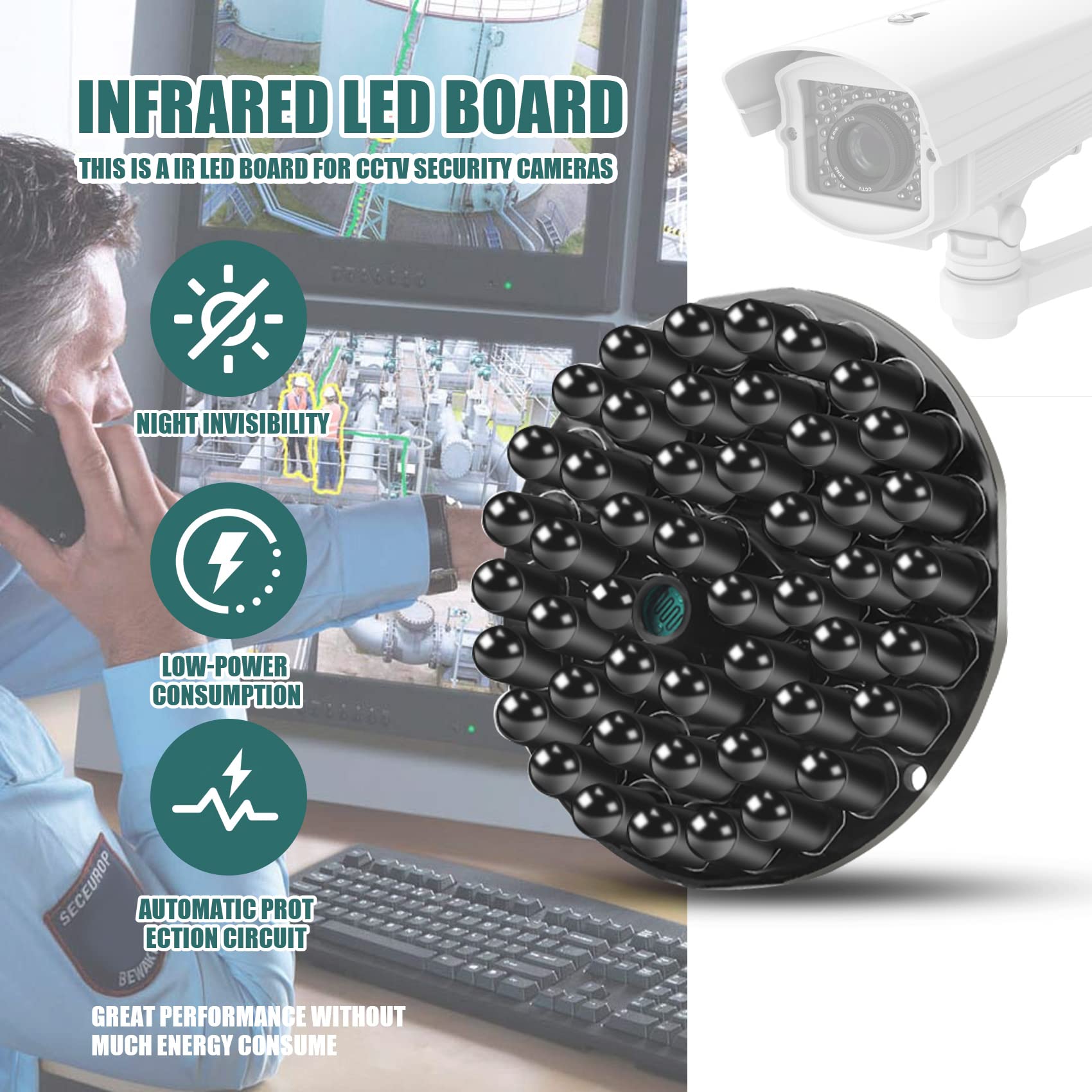 Kqcibz IR Infrared LED Board 940nm 48pcs IR Invisible at Night No Exposure Light Board for IR Illuminator CCTV Accessories, black, 149827