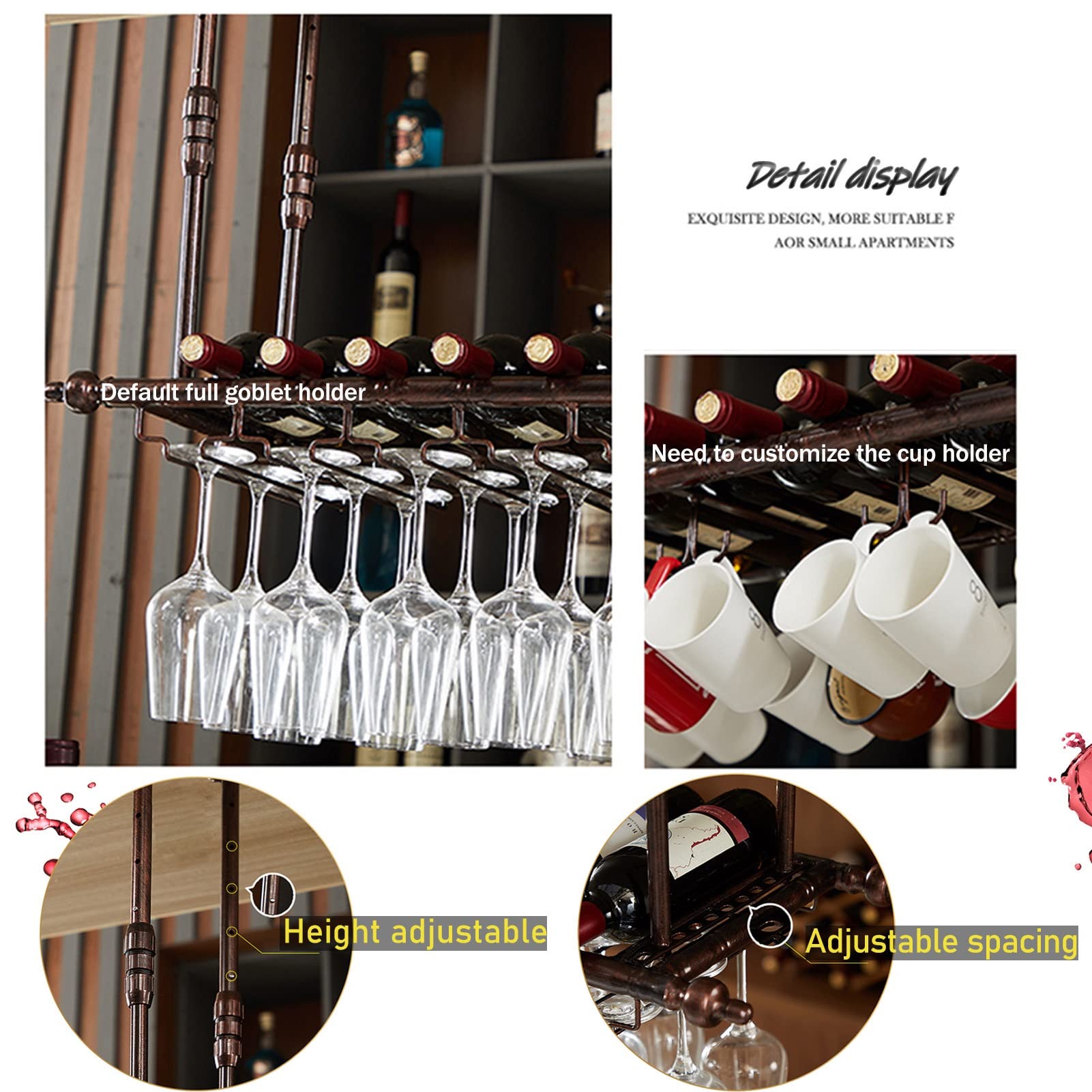 Soporte para copas de vino negro para colgar botellas de vino para el hogar, bar, restaurante, moderno estante de almacenamiento de copas de techo, marco decorativo