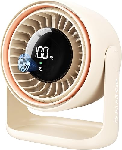 Gaiatop Ventilador de escritorio con control táctil, batería de 4000 mAh, ventilador de dormitorio ultra silencioso de 5 velocidades con pantalla