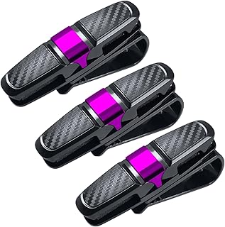 サングラスホルダー 車用 メガネホルダー 3個セット サンバイザー取付 カード収納 360度回転 カーボン調 軽量 傷防止 (ローズ)
