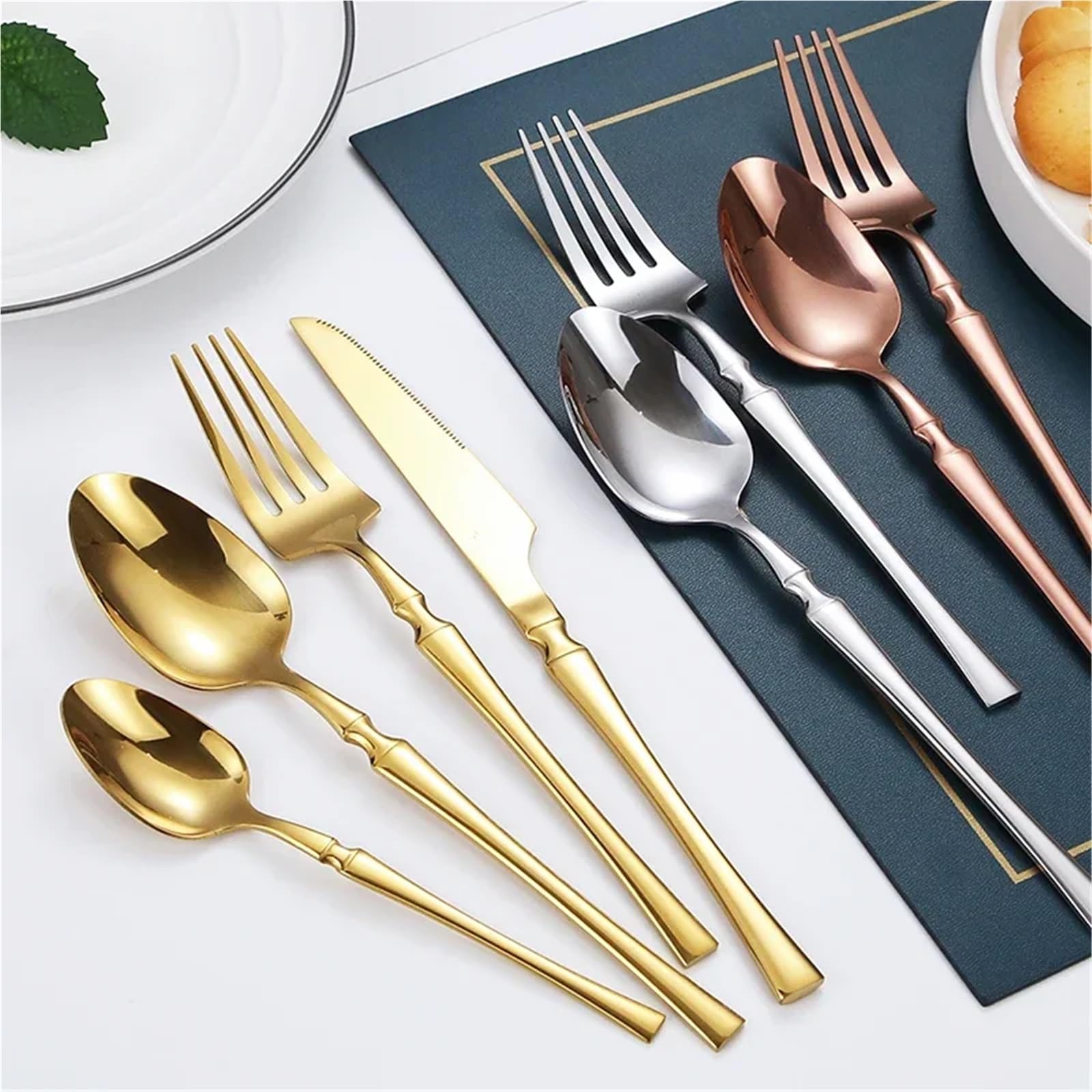 Besteckset 16-teiliges Goldbesteck-Set, Gabeln, Messer, Löffel, Geschirr, spülmaschinenfest, Edelstahl, Geschirr, Besteck(Rose Gold)