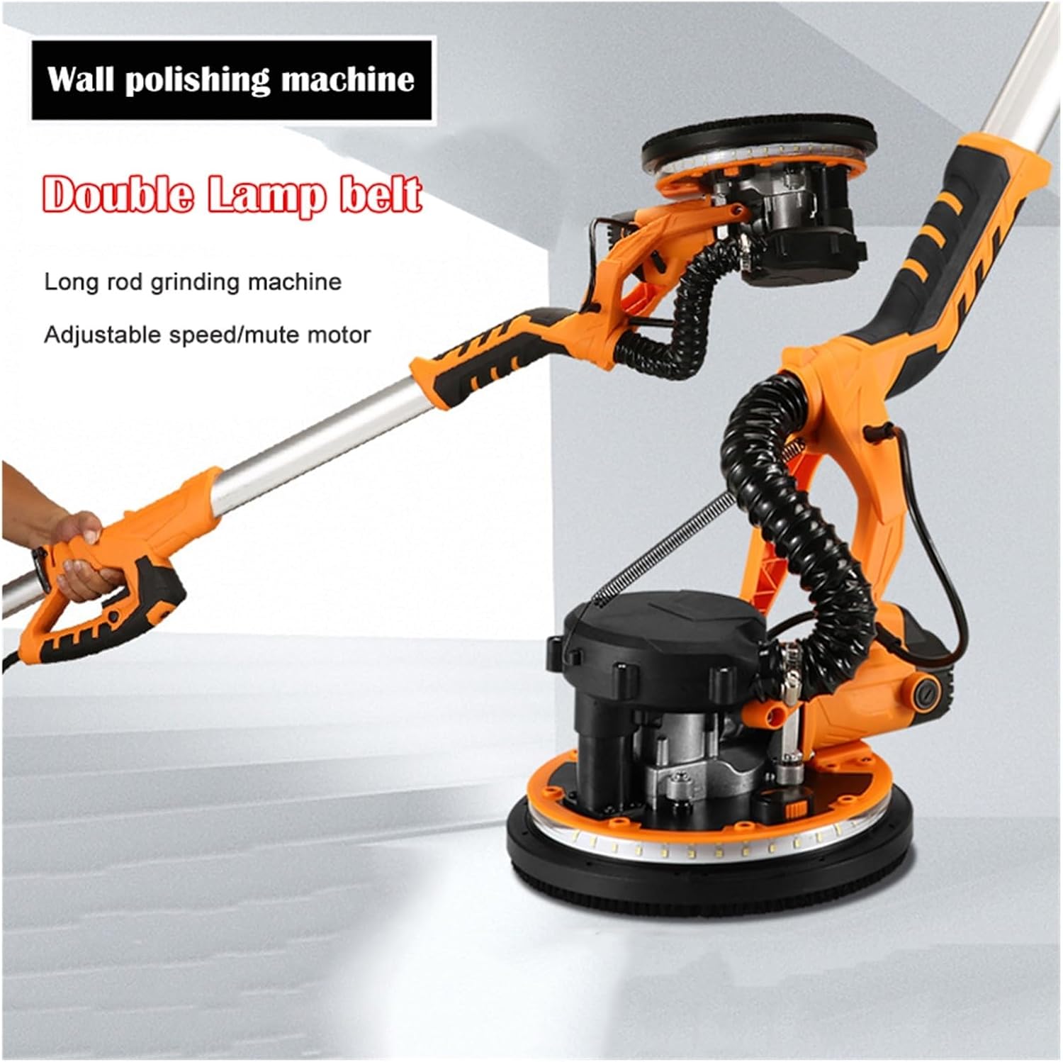 Sander, Polisher 9-inch Electric Drywall Sander 225MM Wall Grinding Machine Putty Dustless Self -vacuum LED Long Rod Polishing Sand Paper Machine(Set meal 1)