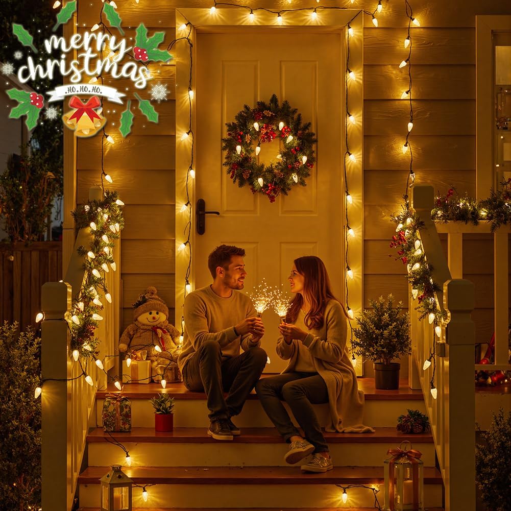 25 Pack C9 LED Christmas Light Bulbs, C9 Replacement Bulbs Shatterproof Dimmable for Christmas String Lights, C9/E17 Base Sockets, Warm White