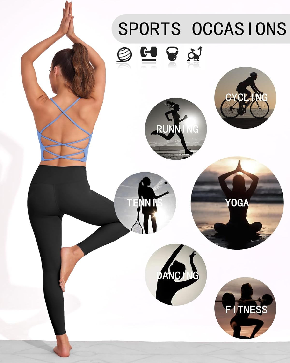 DaiLiWei Strappy Sports Bras for Women High Support Longline Open Back Workout Tops Padded Cross Yoga Crop Tank Built in Bra - Image 8