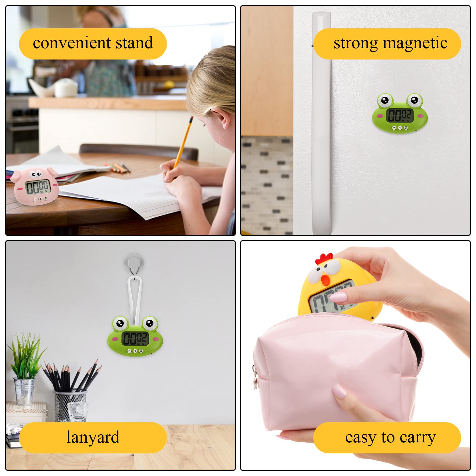 DEAYOU 3-Pack Digital Kitchen Timer, Small Electronic Timers for Cooking, Magnetic Cute Timer Clock with Stand for Kid, Teacher, Senior, Exercise, Study, Baking, Big Digits, Loud Alarm, Count Up Down - Image 7