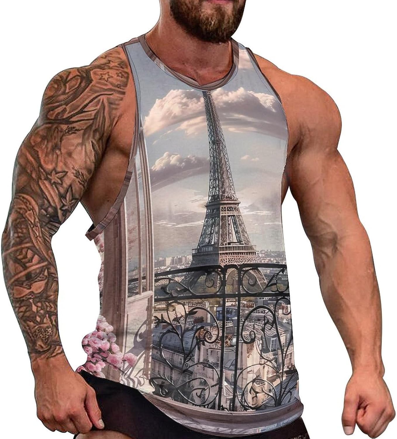 Parisian Balcony Eiffel Tower Mens Breathable Printed Tank Top 5XL