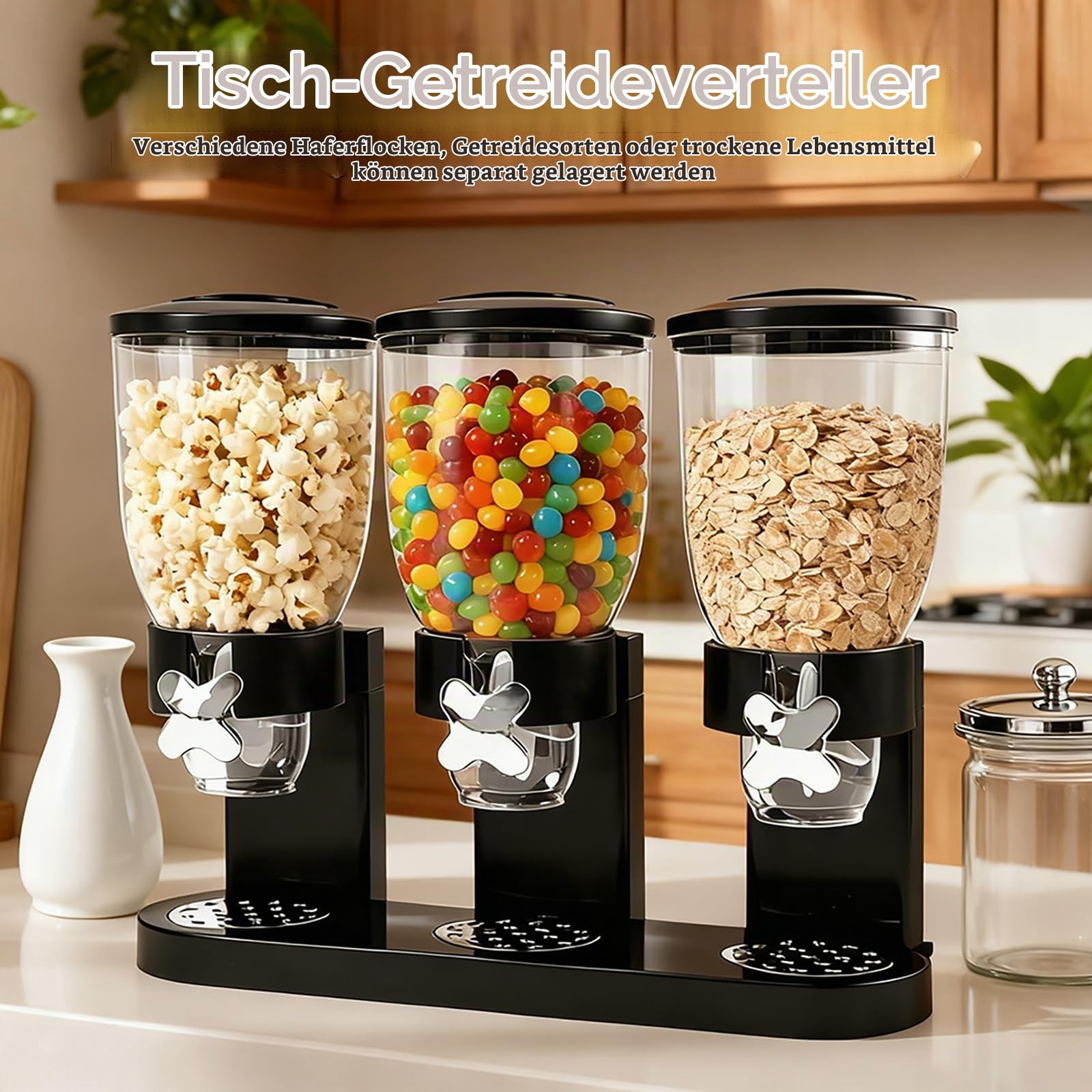 3er Pack Müslispender 2L, Aufbewahrungsbox Küche Organizer mit Deckel, Cereal Dispenser für Müsli, Kaffeebohnen, Trockenlebensmittel, Süßigkeiten, Reis, Getreide
