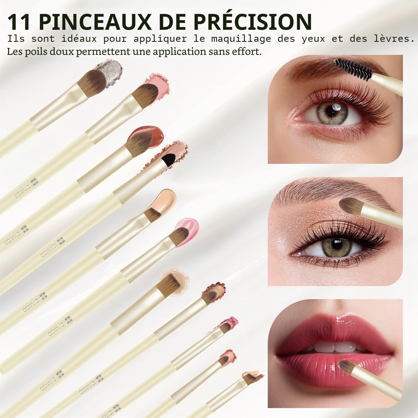 HEYMKGO Set de pinceaux de maquillage 16 pièces avec sac en velours, pinceaux professionnels pour fond de teint, correcteur et visage avec poignée en bois - Set complet pour maquillage parfait