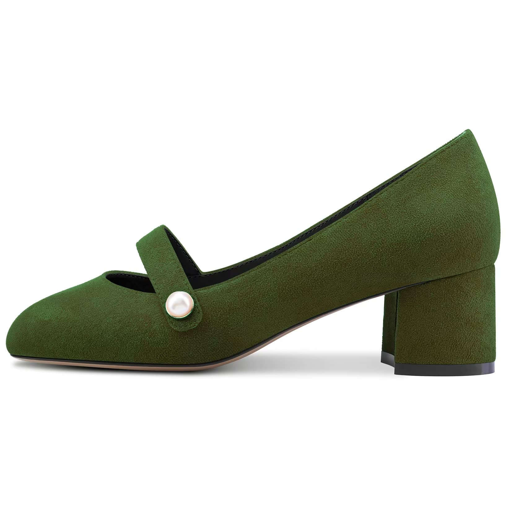NobleOnly Mujer Cerrado el Dedo del pie Redonda Punta Medio Chunky Ancho Heel Mary Jane Pumps Cute Dress Oficina Fiesta Zapatos 5 CM Heels