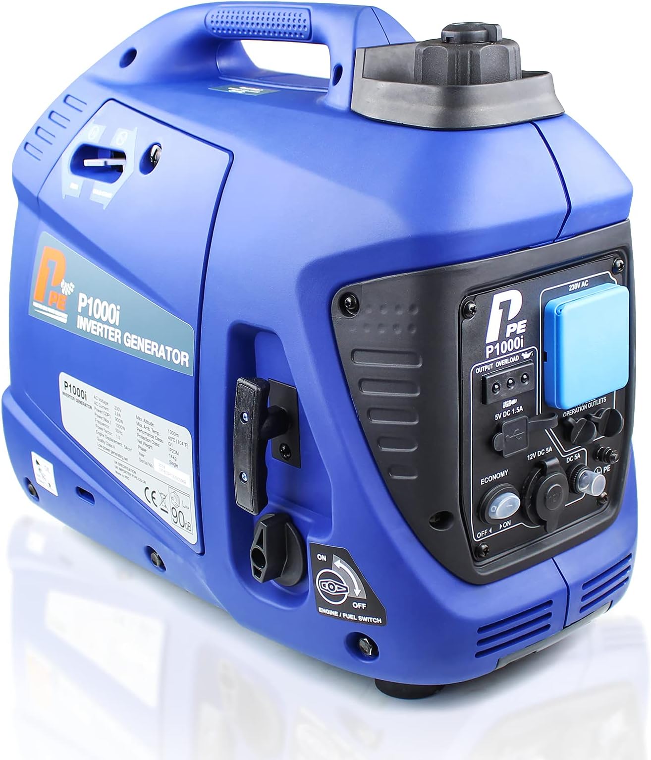 P1000i Petrol Generator for Portable Power. 1000W Powered by Hyundai. Ultra Quiet 4 Stroke Lightweight Suitcase Inverter. Pure Sine Wave. 2 Year Warranty, Blue