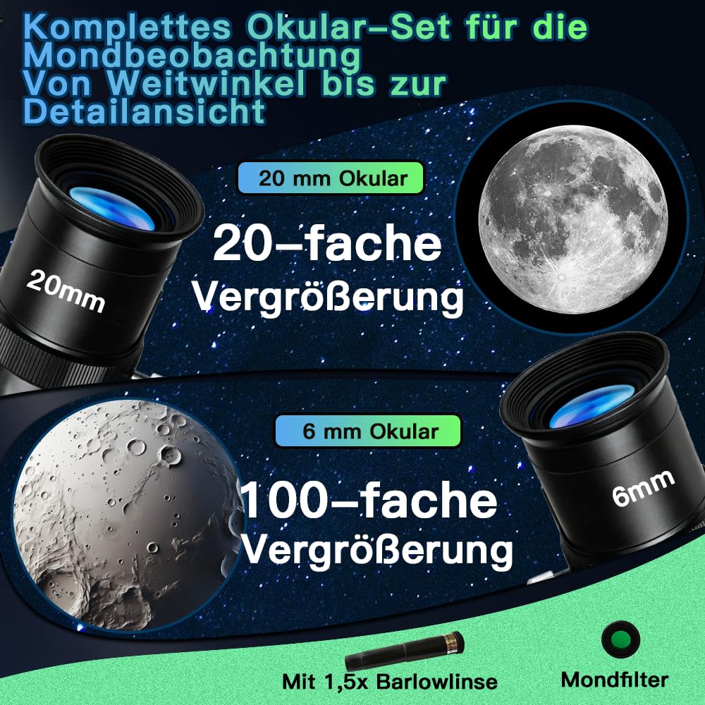 Teleskop für Kinder 8–12 Jahre, astronomisches Kinder-Teleskop mit Stativ, Anfänger-Teleskop 50 mm Öffnung, Mond, Vogelbeobachtung, pädagogisches Geschenk für Jungen und Mädchen, Alter 6–12