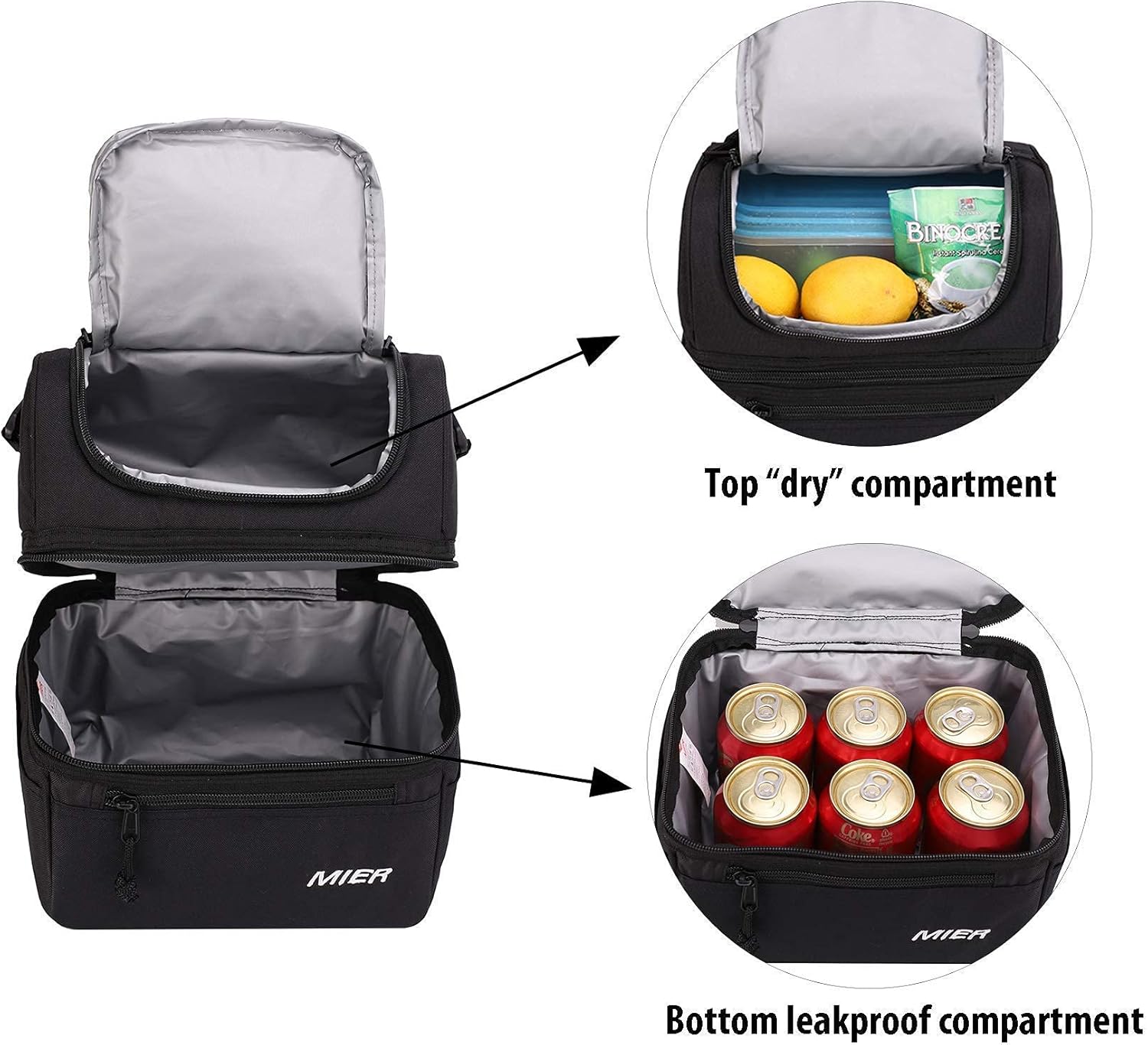 MIER 2 Compartment Lunch Bag and MIER Small Lunch Box Bundle