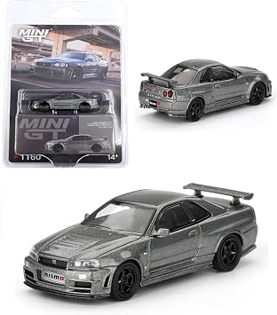 Diecast Model Car Compatible with Nissan Skyline GT-R Dark Metal Gray NISMO BNR34 CRS Version 164 Mini GT MGT01160