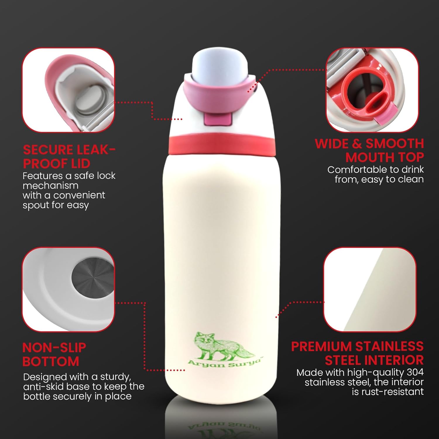 32 oz Insulated Stainless Steel Water Bottle with push-button lid with lock and Straw for Sports and Travel, BPA-Free Sports Water Bottle (FleshPink, 32)