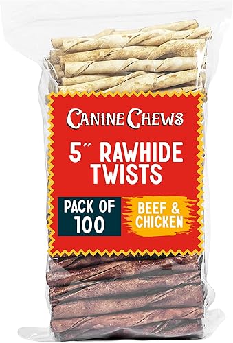 Canine Chews 5 Stick Twists Dog Treats para perros pequeños y cachorros basted pollo y carne de res con sabor a piel cruda Twists Dental Chew Toys