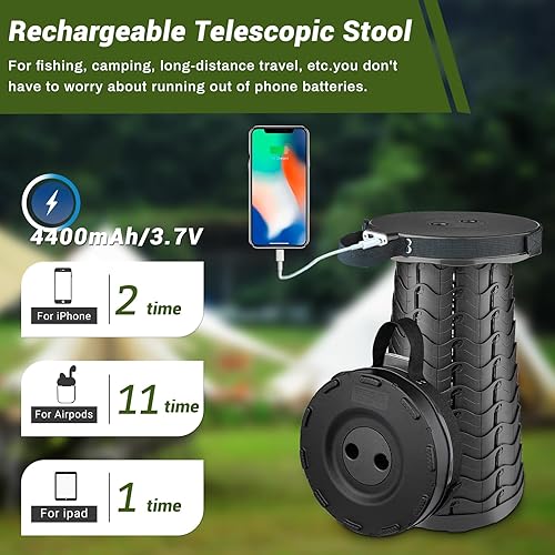 Miniatura 5 de Taburete de carga portátil plegable con banco de energía, plegable telescópico para camping, taburetes retráctiles, asiento ligero y resistente para